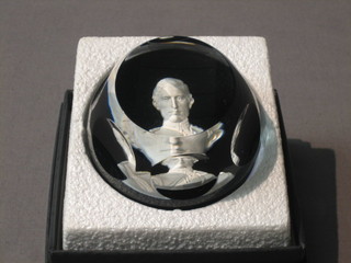 A Cameo Crystal glass paperweight decorated The Prince of Wales