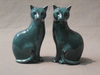 A pair of modern Poole Pottery turquoise glazed figures of seated cats 6", base marked Poole England
