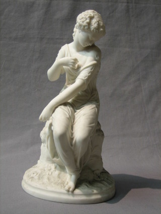 A 19th Century Parian figure of a seated girl 13" (f)
