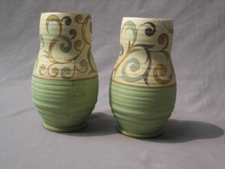 A pair of Bewley Art Deco pottery vases 9"