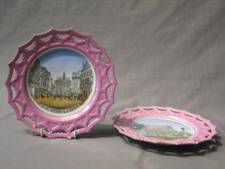 A German ribbonware plate decorated The Crystal Palace and 1 other decorated The Royal Exchange 9" (f and r)