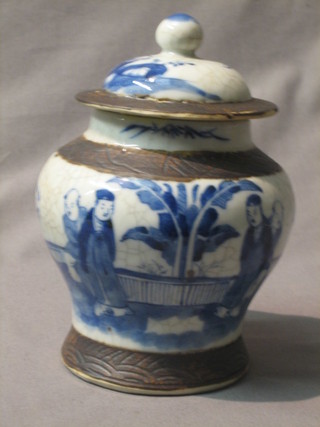 An Oriental white baluster shaped crackle glazed vase and cover 8"