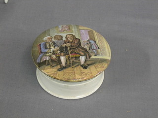 A 19th Century Prattware pot lid decorated Dr Johnson
