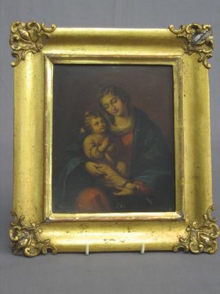 An 18th/19th Century Continental oil painting on board "Seated Virgin Mary and Christ" 7 1/2" x 6"