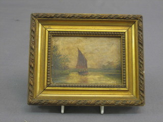 A miniature oil on board "Sailing Ship" monogrammed WH 3" x 4"