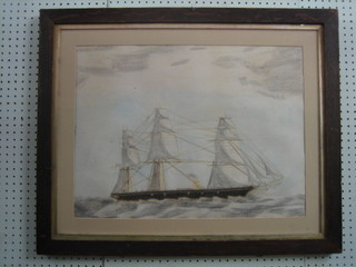 A 19th Century watercolour drawing of a "3 Masted Royal Naval Steam Ship" 17" x 22 1/2"