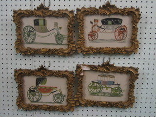 A set of 4 19th Century coloured prints "Coaches" 5" x 7" contained in decorative gilt frames