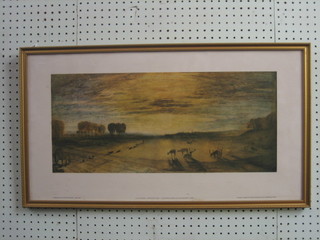 After J M W Turner, a coloured print "Petworth Park, Tillington Church in the Distance" 10" x 22"