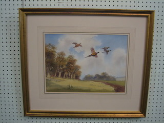 Watercolour drawing "Country Scene with Pheasant Taking Flight" 10" x 14"