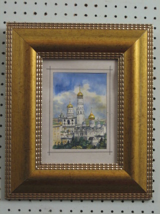 20th Century Russian School watercolour "Churches"  5" x 4"