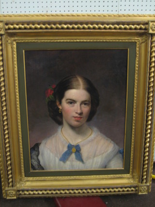 A Victorian oil painting on canvas, head and shoulders portrait "The Wife of George Buchanan" 24" x 18"