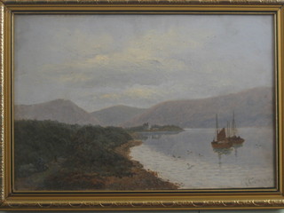 A 19th/20th Century oil on canvas "Loch Scene with Boats" 12" x 17"