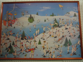 After Balchon, a coloured print "Nudes Skiing Activity" 23" x 32"