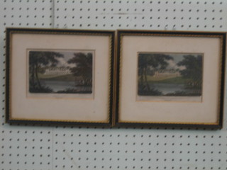 2 19th Century coloured prints "Woburn Abbey" 4" x 6" contained in Hogarth frames, a 19th Century French Fashion plate 9" x 5" and a monochrome print of a standing girl 11" x 5" (4)