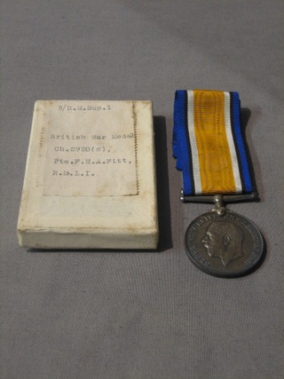 A British War medal to CH2920 (S) Pte F A H Fit Royal Marine Light Infantry complete with cardboard box