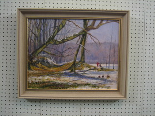 L Glover, oil on board "Winter at Slaugham" 13" x 17" signed and dated 1988,