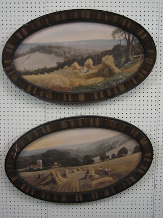 A pair of 19th Century coloured prints "Hay Making Scenes" 12" oval