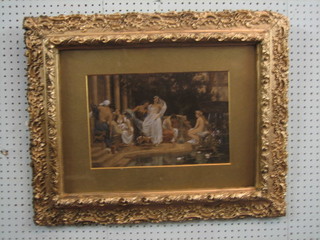 After R H Shram, a coloured print "Hareem Scene with Figures" 10" x 15" contained in a gilt frame