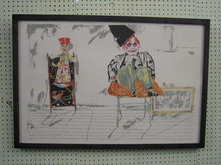 After Allen K Mackenzie-Robinson, a limited edition coloured print 6/50  "Two Seated Puppets" 19" x 30"