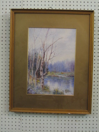 A 20th Century watercolour drawing "Trees by a River" 14" x 9 1/2"