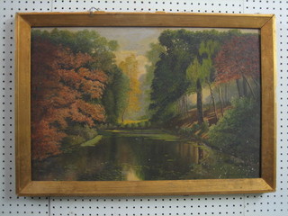 Oil on board "Formal Lake in Parkland" monogrammed EDIS, dated 1960 15" x 23"