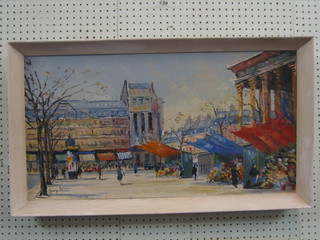 George Hann, impressionist oil on canvas "French Market Scene with Figures" 15" x 29"
