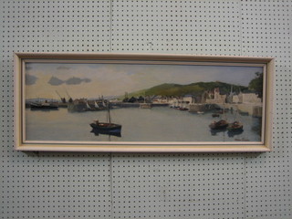 William Scudder, oil painting on board "Honfleur Harbour" signed 11" x 35"