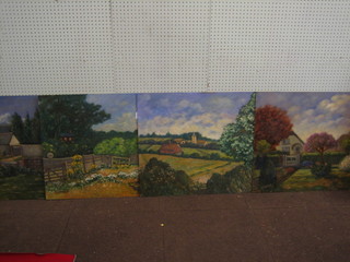 J Eatock, 4 oil paintings on hardboard "Rural Scenes" 24" x 32 1/2", unframed