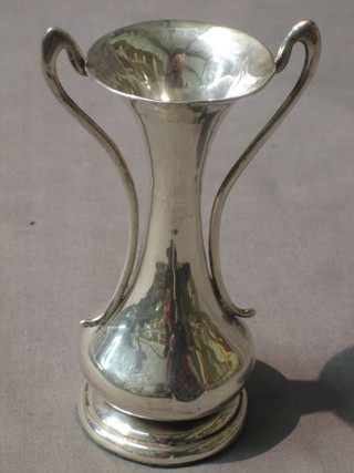 An Art Nouveau waisted twin handled silver vase Chester marks rubbed 4 1/2"