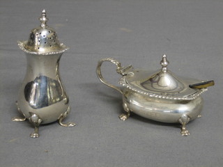 A silver mustard pot and a matching pepper pot Birmingham 1918, 4 ozs