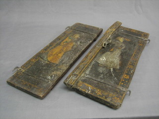 A pair of Eastern painted hardwood doors 24" x 16"