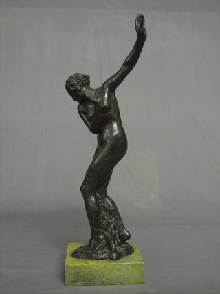 T O Sykes, a bronze sculpture of a standing naked lady with arms outstretched and having ivy clad legs, the base dated 1928, raised on a marble base 23"