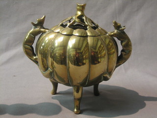 A brass twin handled incense burner 
