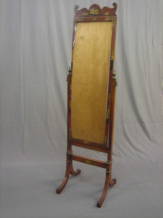 A 1930's lacquered chinoiserie style cheval mirror frame only, raised on a stand