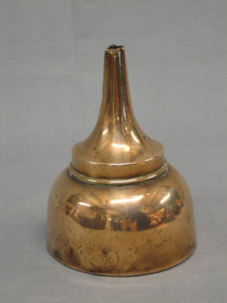 A 19th Century copper funnel with mesh grill 7"