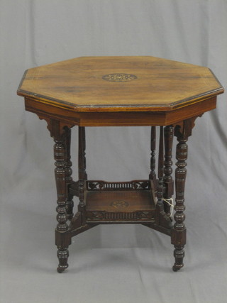 An Edwardian inlaid rosewood occasional table, raised on turned supports 29 1/2"