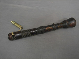 A Victorian turned wooden and painted pitstaff with crown Royal cypher marked JW, together with a Police whistle