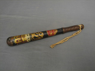 A Victorian turned wooden and painted Police truncheon marked NER (North Eastern Railway?)