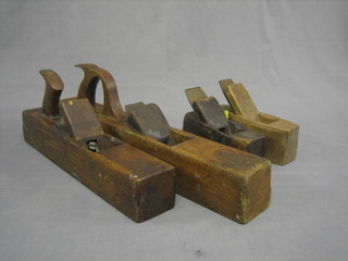 2 large wooden Jack planes and 2 moulding planes