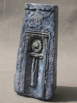 A blue glazed Troika coffin vase, the base marked Troika TD 6 1/2"