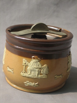 A Royal Doulton tobacco jar with hunting scene, the base marked patent number 1945 68 and X8344  4"
