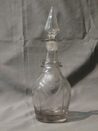 A 19th Century club shaped decanter and stopper 13"