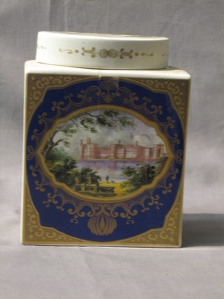 A Royal Cauldron limited edition ironstone tea caddy made for R Twinings & Co. decorated a castle 7"