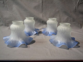 4 blue glass trumpet shaped light shades