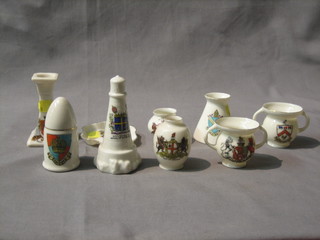 9 various items of crested pottery