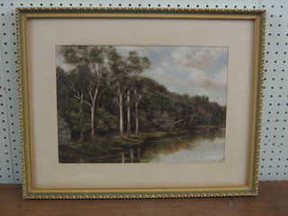 A 19th Century oil painting on canvas "River Scene" the reverse marked near Lockanham Hall Middlesex 9" x 13"
