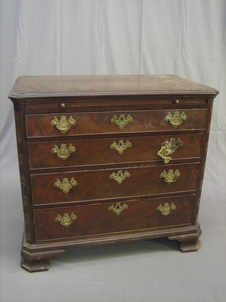 A 19th Century Chippendale style mahogany chest with canted cornice and brushing slide, fitted 4 long graduated drawers, raised on bracket feet 34" (barn condition)
