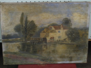R F Rancince, oil on canvas "Watermill" 12" x 16", unframed
