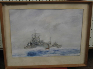 Ted Farr, watercolour "Two Royal Navy Destroyers" one marked D097 12" x 16"