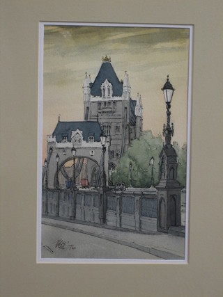 Peter W Edmonds, 20th Century watercolour "Tower Bridge" monogrammed and dated '76, 10" x 6"